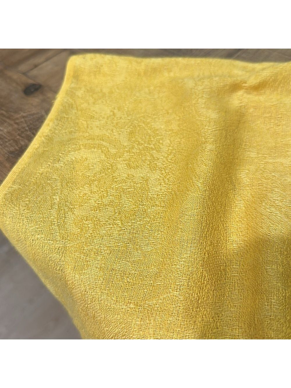 Elegant Yellow Scarf with 3.5” Fringe on the edges. Paisley design Tone on tone - Picture 3 of 15